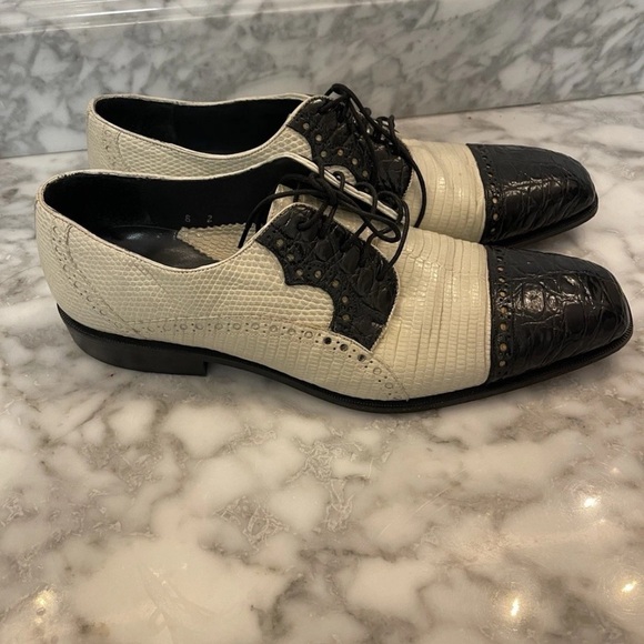 Belvedere Hand Made Two Tone Genuine Lizard Crocodile Shoe Black/White Size 8 main image 4